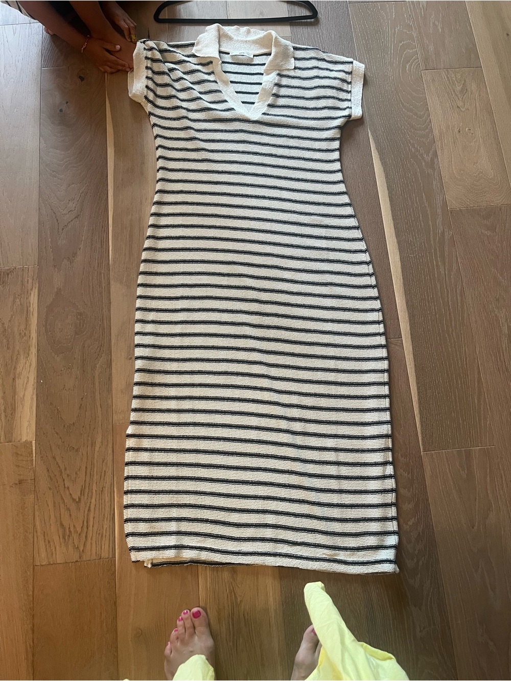 Mango Striped Knit Polo Dress in White and Black
